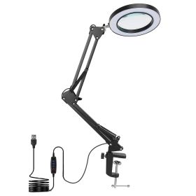 1Pack 2 In 1 LED Magnifier Desk Lamp 8x Magnifying Glass With Light Swing Arm Desk Table Light USB Reading Lamp With Clamp Stand 10 Brightness 3