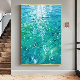 Hand Painted Oil Painting Large Abstract Water Surface Oil Painting on Canvas Original Blue Painting Living Room Home Decor Painting Modern Wall Art