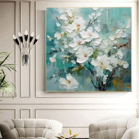 Handmade Oil Painting Abstract Original Flower Oil Painting on Canvas Large Wall Art White Floral Wall Art Living Room Decor