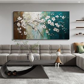 Handmade Oil Painting Large Original White Cherry Blossom Oil Painting On Canvas Canvas Wall Art Abstract Texture Flower Painting Home Decor