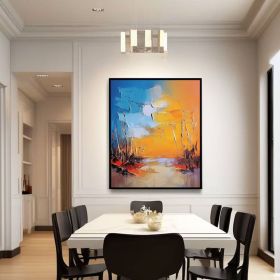 Golden Horizon Sunrise 3D Textured Abstract Landscape Oil Painting On Canvas Hand-Painted Modern Wall Art Home Decor Unique Gift