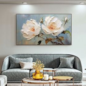 Original Large Flower Oil Painting on Canvas Canvas Wall Art Minimalist Abstract Floral Art White Decor Custom Painting Living Room Decor