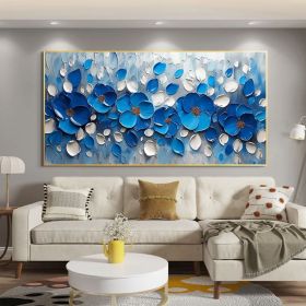 Original Blue Floral Oil Painting On Canvas Large Wall Art Abstract 3d Flower Wall Decor Custom Painting Minimalist Living Room Decor