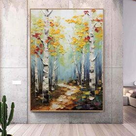 palette knife Forrest painting Large abstract birch trees painting oversized landscape wall art forrest trees painting modern canvas art