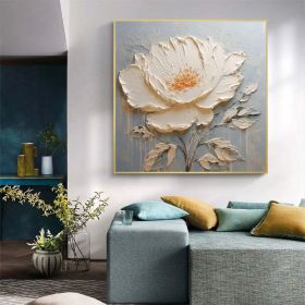 Abstract Flower Oil Painting on Canvas Extra Large Wall Art Original Minimalist Art White Floral Painting Custom Living Room Home Decor