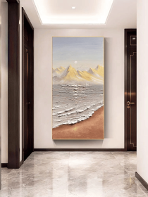 Coastal Beach Mountains Thick Textured Modern Seaside Wall Art Abstract Oversized Ocean Palette Knife Painting on Canvas