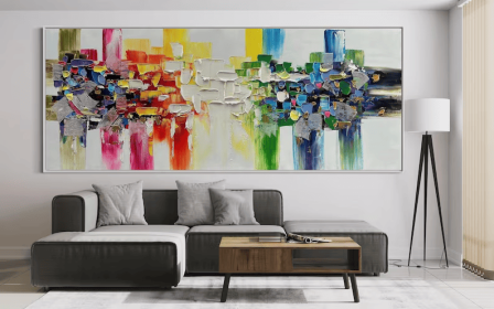 Abstract Pink Yellow Green Art on Canvas Extra Large Horizontal Home Wall Decor Modern Brushstrokes Wall Art Original Oil Painting Gift