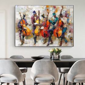 Large Abstract Jazz Band Oil Painting on Canvas Wall Art Original Black Jazz Music Art Orchestra Painting Fashion Decor Living Room Decor