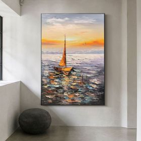Hand Painted Large Abstract Sailboat Oil Painting On Canvas Original Nautical Canvas Wall Art Hand-Painted Ship Painting Modern Seascape Wall Art