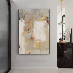 Hand Painted Large Abstract Oil Painting On Canvas Original Beige And Grey Canvas Wall Art Modern Textured Painting For Living Room Office Bedroom