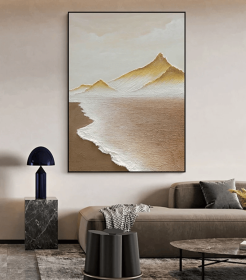 Mountains Landscape with Beach Acrylic Painting Oversized Art Brush Stroke Modern Wall Art Extra Large Handmade Painting on Canvas