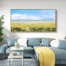 oil painting flower on canvas original flower painting yellow flower painting blue sky painting landscape painting living room wall art