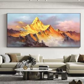 Gold Mountain Oil Painting on Canvas Original Blue Sky Painting Gold Wall Art Abstract Natural Landscape Boho Decor Wall Art Home Decor