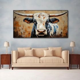 Rustic Animal Portrait Wall Art High Relief Cow Canvas Oil Painting 3D Hand Painted Textured Palette Knife Artwork Country Bovine Art Home
