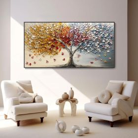 Abstract Colorful Tree of Life Canvas Oil Painting 3D Hand Textured Palette Knife Art Spring Trees Wall Decor Autumn Nature Landscape Mural