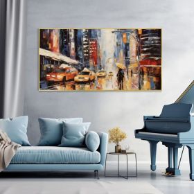 Vintage Urban Streetscape Art Hand-Painted Yellow Taxi Canvas Oil Painting New York City View Creamy Texture Wall BoHo Art Housewarming Gift