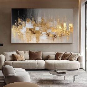 Gold and Black Abstract Paitning on Canvas Textured Wall Art Gold Foil Painting Boho Wall Decor Bright painting Large Modern Art