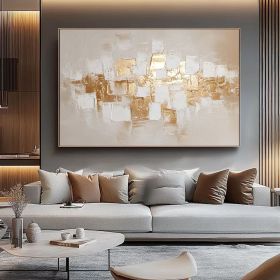 White gold Oversize Framed Oil Painting Canvas Artwork Extra Large Modern Palette Knife Texture Abstract Wall Art