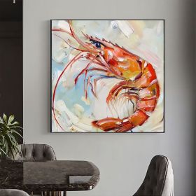 Shrimp Canvas Painting Fish Original Canvas Fine Art Animal Artwork Kitchen Wall Art Decor Gifts