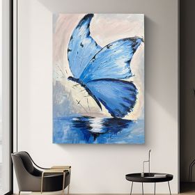 Hand Painted Custom Butterfly Oil Painting On Canvas Original Abstract White And Blue Painting Butterfly Art Minimalist Wall Art Texture Art