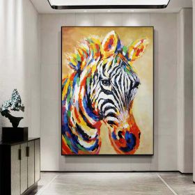 Hand Painted Animal Painting Impressionist Zebra Oil Painting On Canvas Colorful Animal Art Wall Art Multi-Colored Animal Art