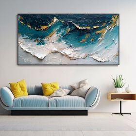 Hand Painted Abstract Ocean Landscape Canvas Oil Painting Beach Dynamic Wave Hand Painted Wall Art Ink Thick Texture Knife Painting Office Decor Gift