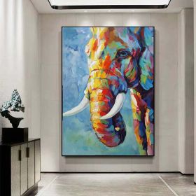 Hand Painted Impressionist Elephant Oil Painting On Canvas- Contemporary Multi-Colored Safari Animal Fine Art Colorful Wall Art For Home Decor
