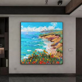 Handmade Oil Painting Seascape Abstract Painting Original Art Impasto Oil Painting On Canvas Board Artwork Colorful Wall Art For Home Decor