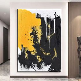 Hand Painted Abstract Oil Painting On Canvas Modern Colorful Modern Style Acrylic Painting Yellow And Black Large Wall Art For Home Decor