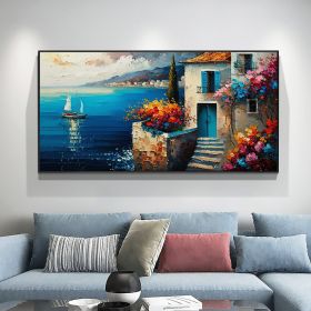Hand Painted Original Seaside Mediterranean Oil Painting On Canvas Large Wall Art Abstract Blue Seascape Art Custom Painting Living Room Home Decor
