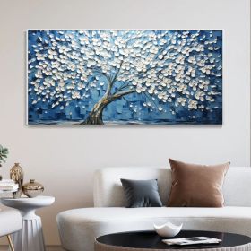 Handmade Oil Painting Tree On Canvas Original Abstract Tree Of Life Wall Art White Flower Nature Home Decor Gift For Friend Palette Knife Painting