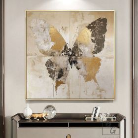 Handmade Oil Painting Animal Original Butterfly Painting Gold Butterfly Abstract Brown Abstract Painting On Canvas Living Room Wall Art