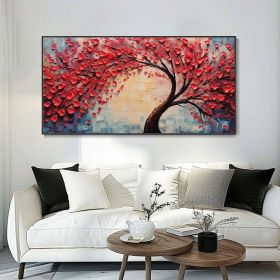 Hand Painted Red Tree Texture Art Abstract Canvas Oil Painting Original Landscape Plant Artwork Modern Stylish Wall Decor Gift For Her New Home
