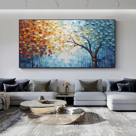 Hand Painted Large Original Tree Oil Painting On Canvas Forest Autumn Painting Living Room Art Heavy Textured Impasto Painting Boho Wall Art