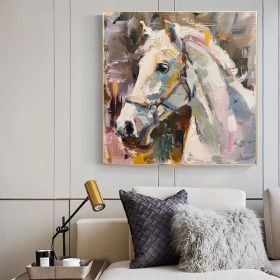White Horse Canvas Portrait Farm Animals Artwork Animal Large Wall Art Office Art Hand Painted Oil Painting