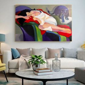 Large Abstract Woman and Cat Canvas Art Hand-painted Figure Oil Painting on Canvas Modern Minimalist Wall Art for Living Room Home D��cor