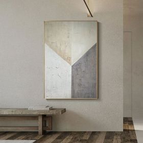 Grey and Beige Abstract Oil Painting on Canvas Large Original Hand-painted Canvas Wall Art Modern Minimalist Textured Art for Living Room