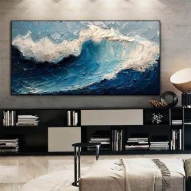 Original Blue Ocean Painting on Canvas Large Abstract Textured Sea Waves Seascape Fashion Living Room Home Decor Wall Art Personalized Gift