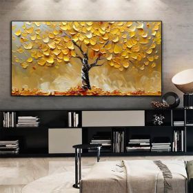 Abstract Golden Tree Oil Painting On Canvas Large Original Gold Yellow Tree of Life Texture Wall Art Custom Modern Living Room Home Decor