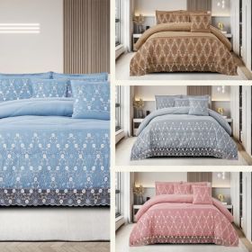 3-Piece Lace Embroidered Bedding Set (Queen/King/Cal King) - Quilted Microfiber Quilt + Pillow Shams (9 Colors) (Option: Pink-King)