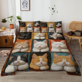 4pcs Cute Cat Cute Pet Series Beds 1 Bed Sheet 1 Bed Sheet And 2 Pillowcases Bedding, Suitable For All Seasons (Option: Full-Yellow)