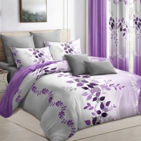9-Piece Purple Vine Bedding & Curtain Set (Queen/King/Cal King) - Quilted Microfiber Bedspread + Sheer Curtains (Option: Purple Flower-KING)