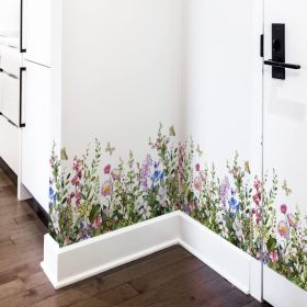 Grass And Butterfly Wall Decals, Large Flower Garden Stickers With Baseboard Design For Bedroom, Living Room, Staircase And Kitchen (Option: MULTI)