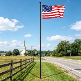 25FT Telescoping Flagpole Kit, 3 Display Modes with 3x5 American Flag & Professional Accessories, Black (Option: 26104313)