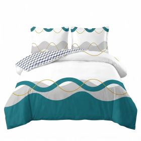 3 Piece Reversible Duvet Cover Set, Heavyweight High-GSM Microfiber Bedding With Zipper & 4 Corner Ties, US Designer Modern Teal Wave & Chevron G (Option: Modern Teal Wave & Chevron Geometric-King)