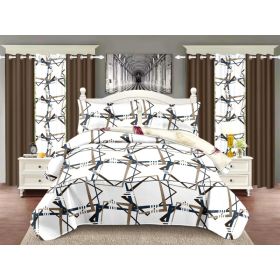 Quilted Bedspread & Curtain Set 9 Piece, Queen Size - Bedding Ensemble with Sheer Filtering Drapes, 1.6" Grommet Top, Machine Washable (Option: brown-CAL KING)