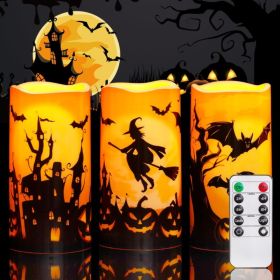 Halloween Waterproof Flameless LED Pillar Candle With Remote & Timer (Option: MULTI)