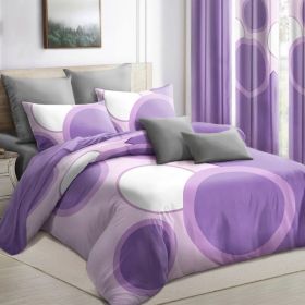9-Piece Purple Geometric Circle Bedding & Curtain Set (Queen/King/Cal King) - Quilted Microfiber Bedspread + Sheer Curtains (Option: Purple Dot-QUEEN)
