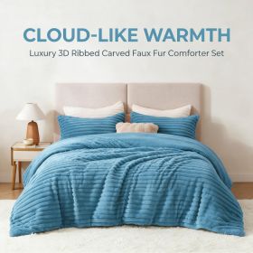 1PC Thick Reversible Plush Comforter, Soft Striped Fluffy Quilt, All Season Warm Bedding Comforter For Home Bed (Option: Blue-53x79 inch)