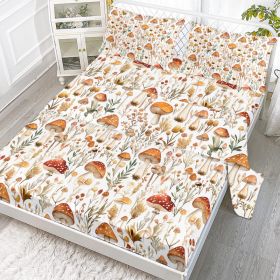 4pcs cute mushroom flat sheet Red Mushroom fitted sheet set(include 2 pillowcases) The world of plants, birds chirping and flowers blooming  flat (Option: 51064745)